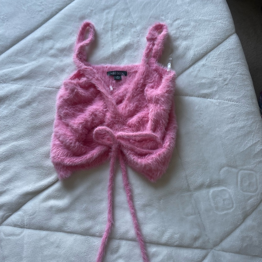 fuzzy pink tie top